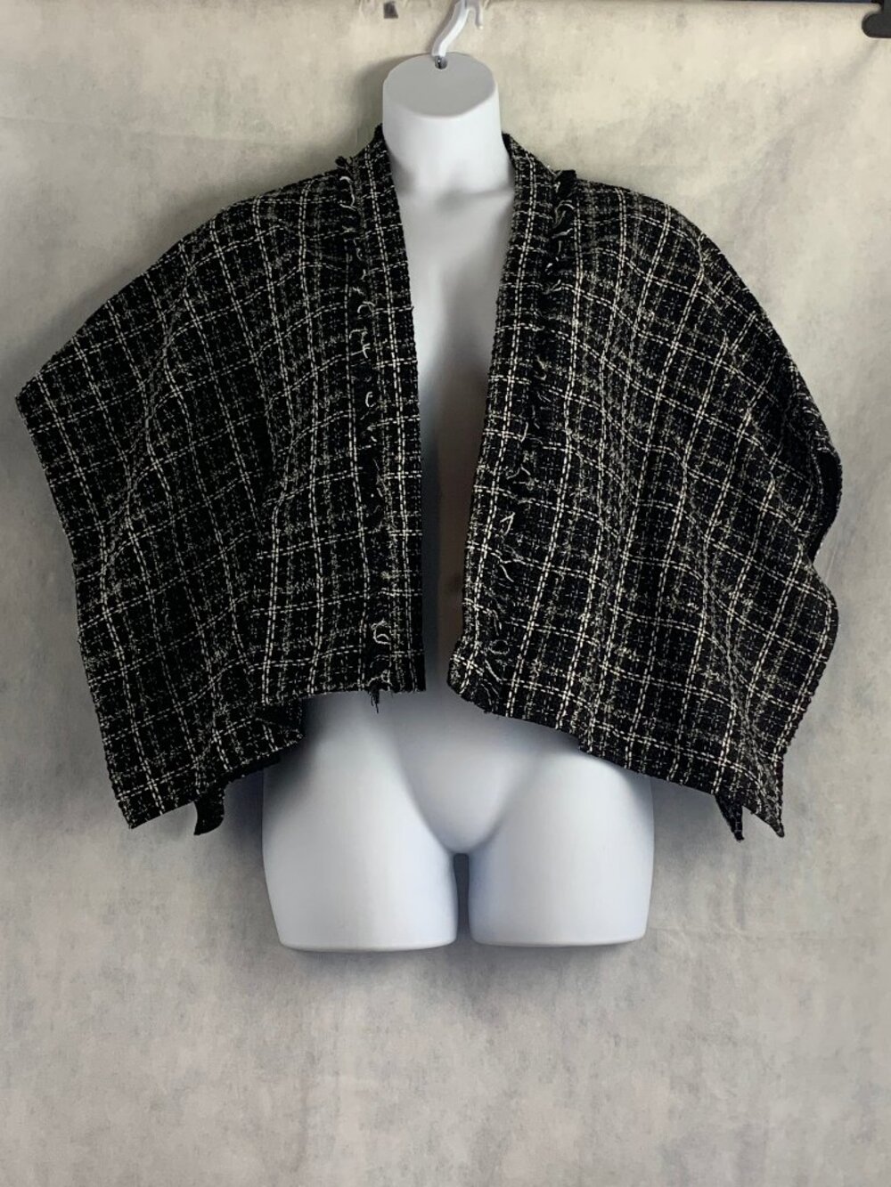 INC Women's Two-Tone Contrast Tweed Kimono Topper, Black Multi, One Size